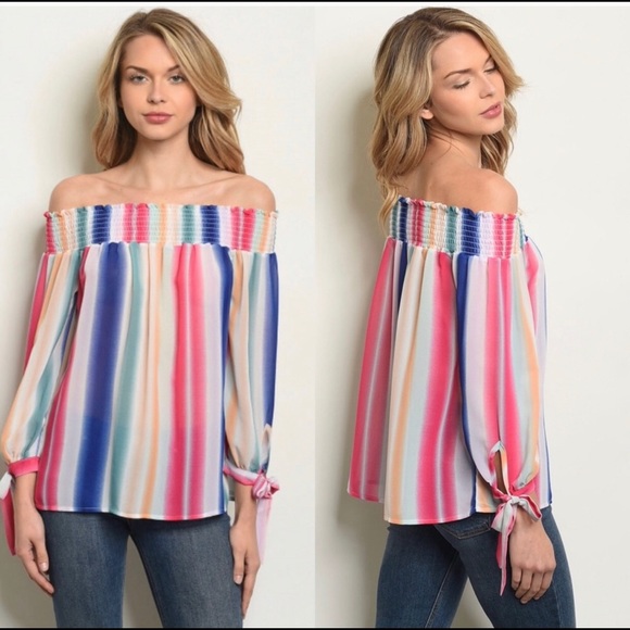 Tops - Rainbow Stripe Off Shoulder